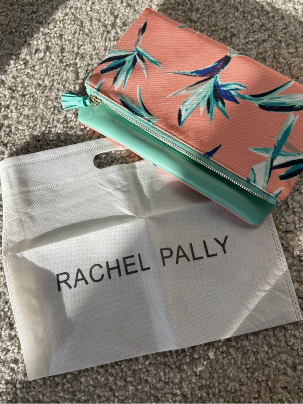 Rachel Pally Coral and Mint Botanical Clutch Bag